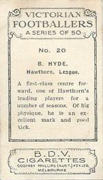 1933 Godfrey Phillips Victorian Footballers (A Series of 50) #20 Bert Hyde Back